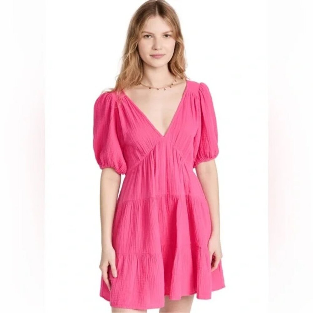 XiRENA~ Pink Nissa Cotton Gauze Tiered Puff Sleeve Mini Dress in size Medium - Picture 15 of 16